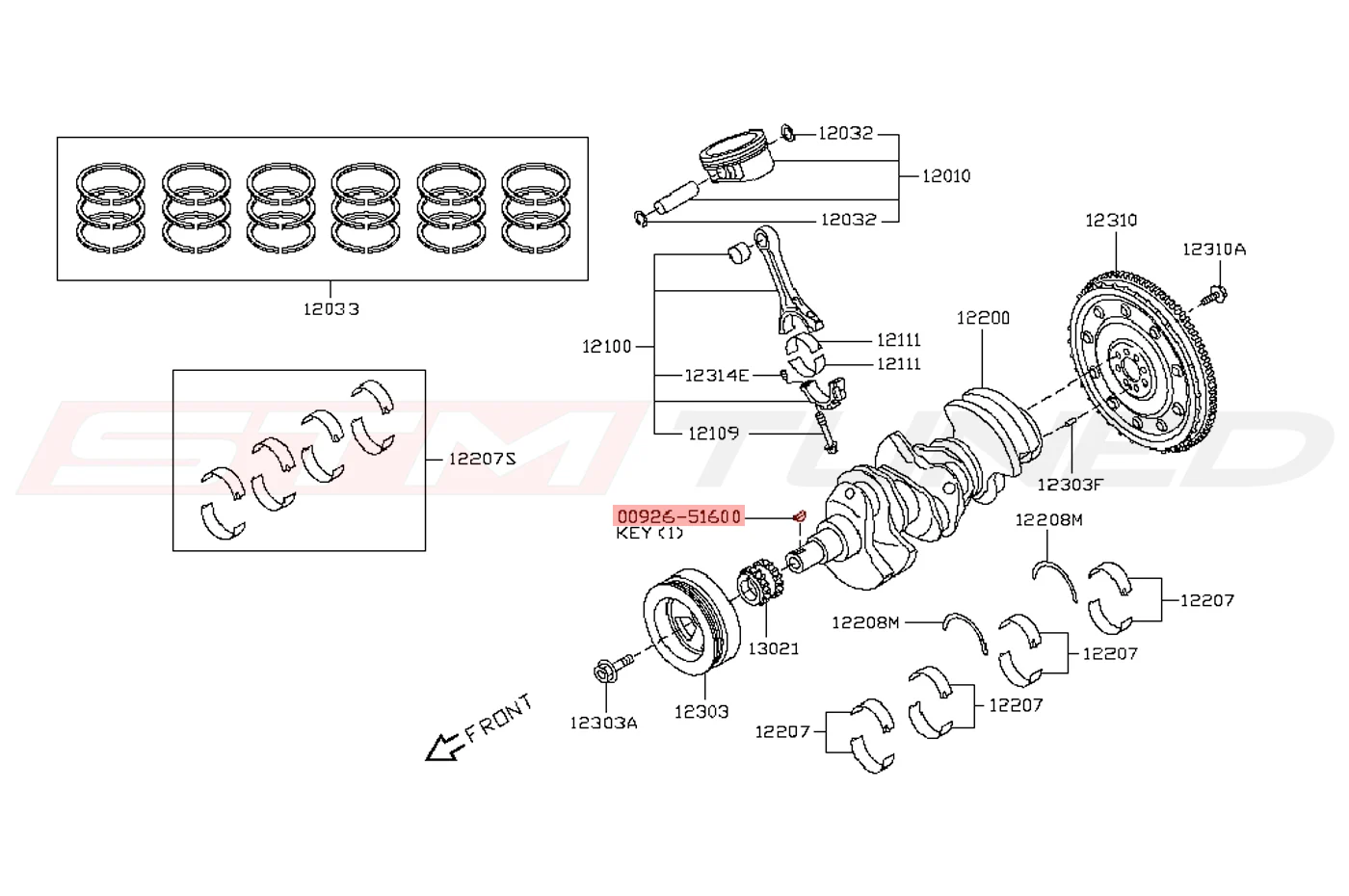 Nissan OEM Crankshaft Key for R35 GTR (00926-51600) - Image 2