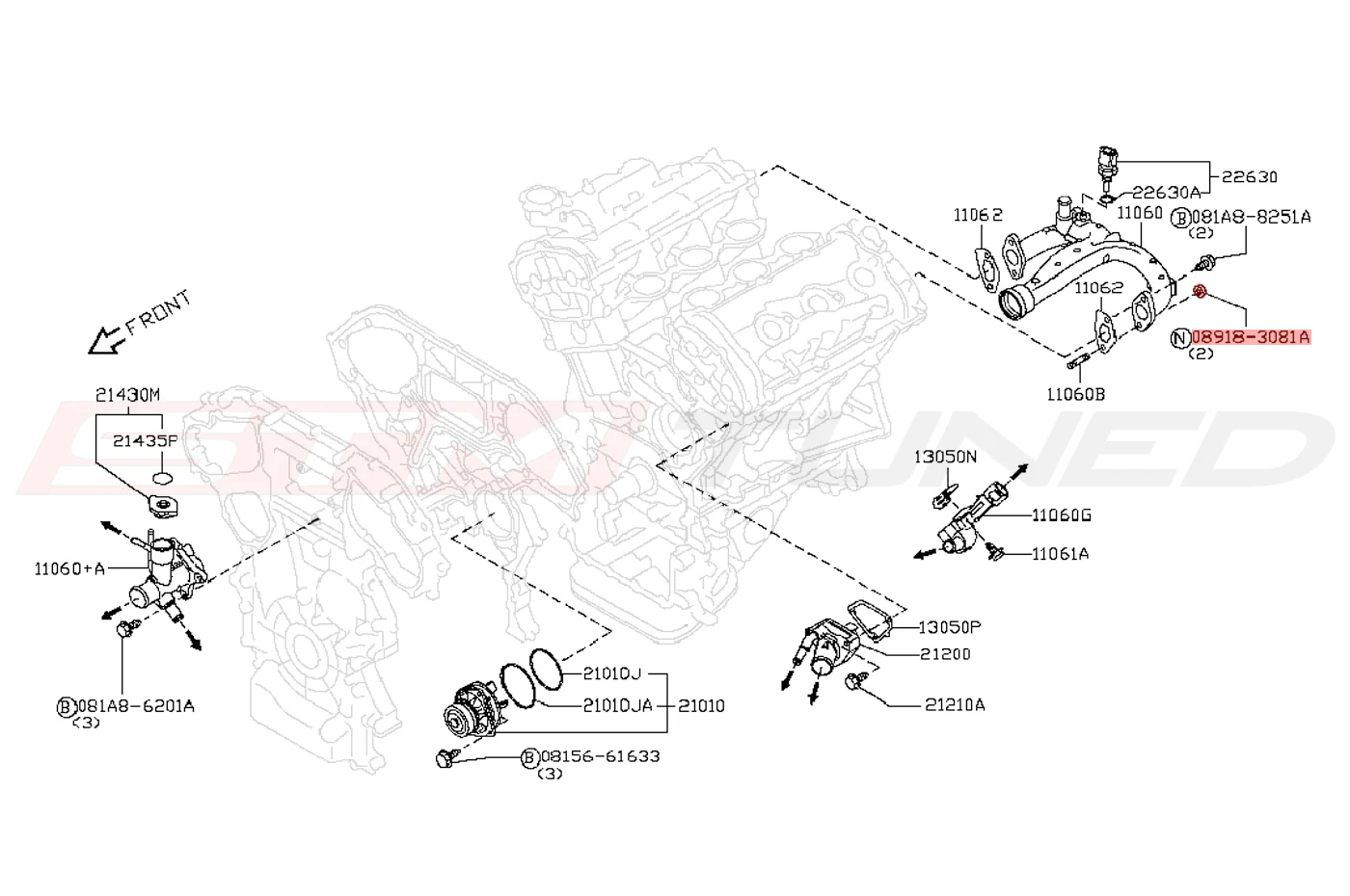 Nissan OEM Water Crossover Pipe Nut for R35 GTR (08918-3081A) - Image 2