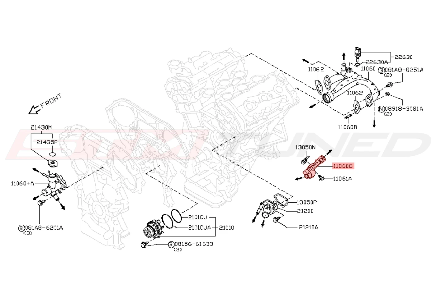 Nissan OEM Water Connector for R35 GTR (14075-JF01A) - Image 2