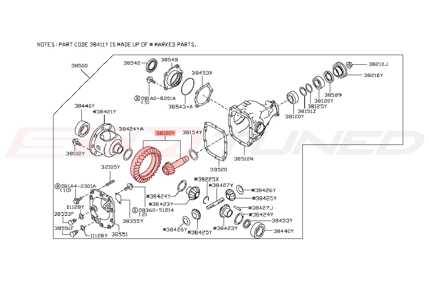 Nissan OEM Front Diff Final Drive Gear Set for R35 GTR (38100-AR16A) - Image 2