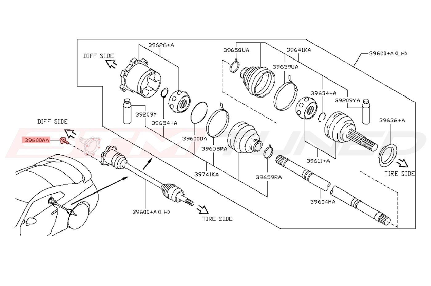 Nissan OEM Rear Inner Axle Bolt for R35 GTR (39606-JF00A) - Image 2