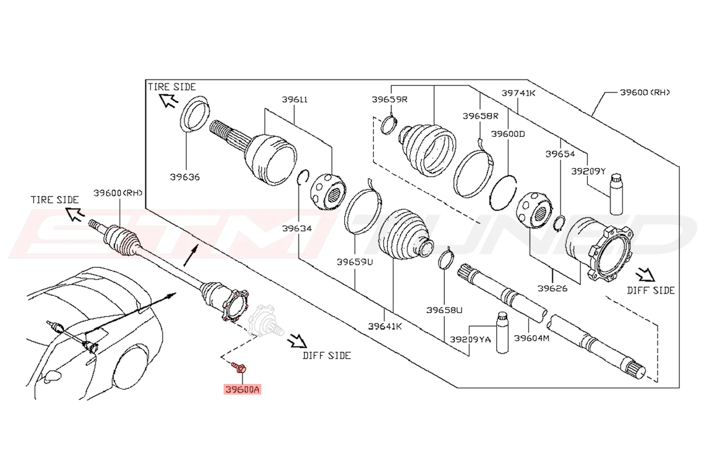 Nissan OEM Rear Inner Axle Bolt for R35 GTR (39606-JF00A) - Image 3