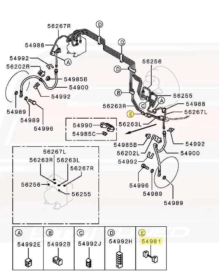 Mitsubishi Brake Fluid Line Clip (E) for Evo 8/9 (4650A251) - Image 4