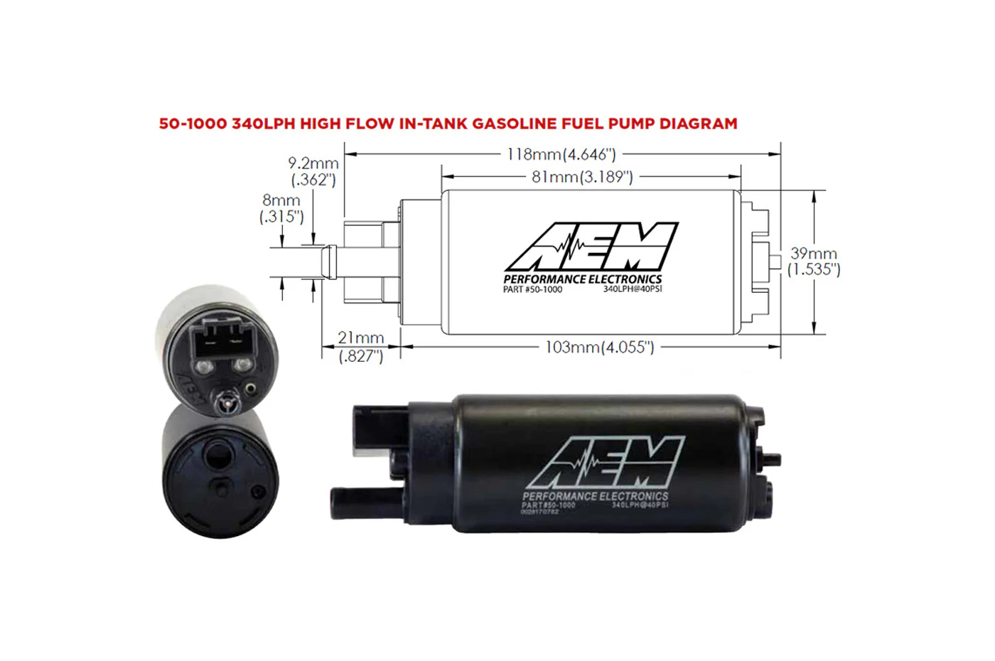 AEM Universal 340LPH High Flow In-Tank Fuel Pump (50-1000) - Image 5
