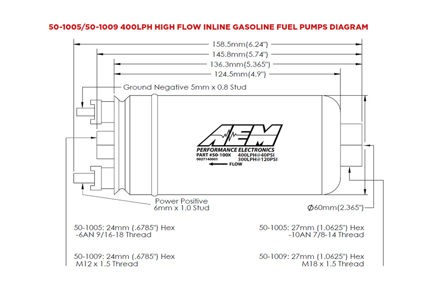 AEM 044-Style 400LPH Inline Fuel Pump (50-1005) - Image 6