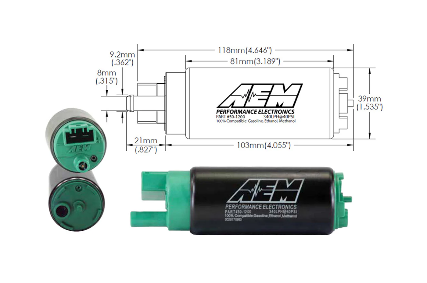 AEM 340lph E85 Fuel Pump for Evo 4-9 / 2G DSM / 1G FWD (50-1200) - Image 5