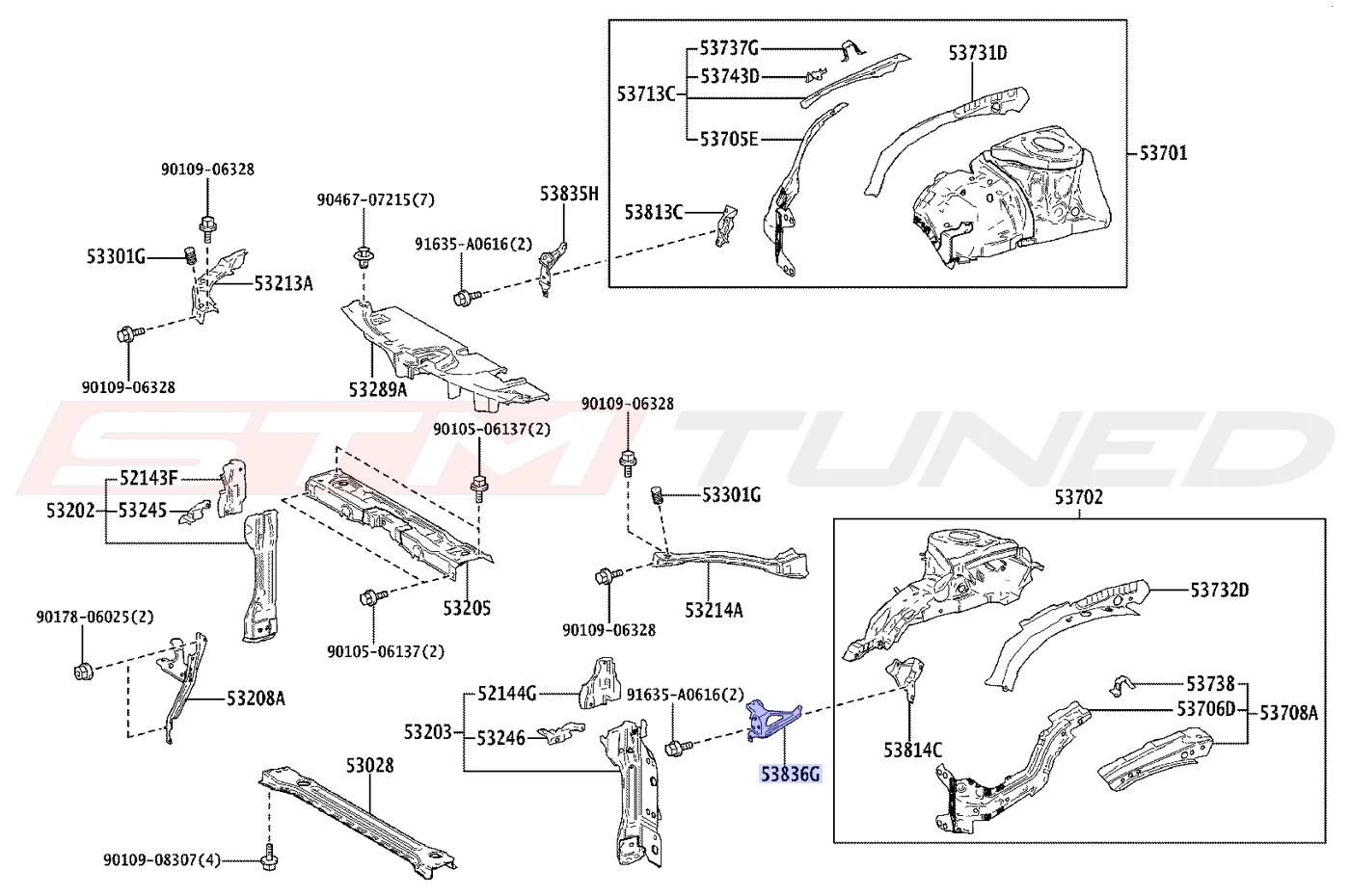 Toyota OEM Fender Liner Bracket LH New Revision for 2023+ GR Corolla (5383612110) - Image 3
