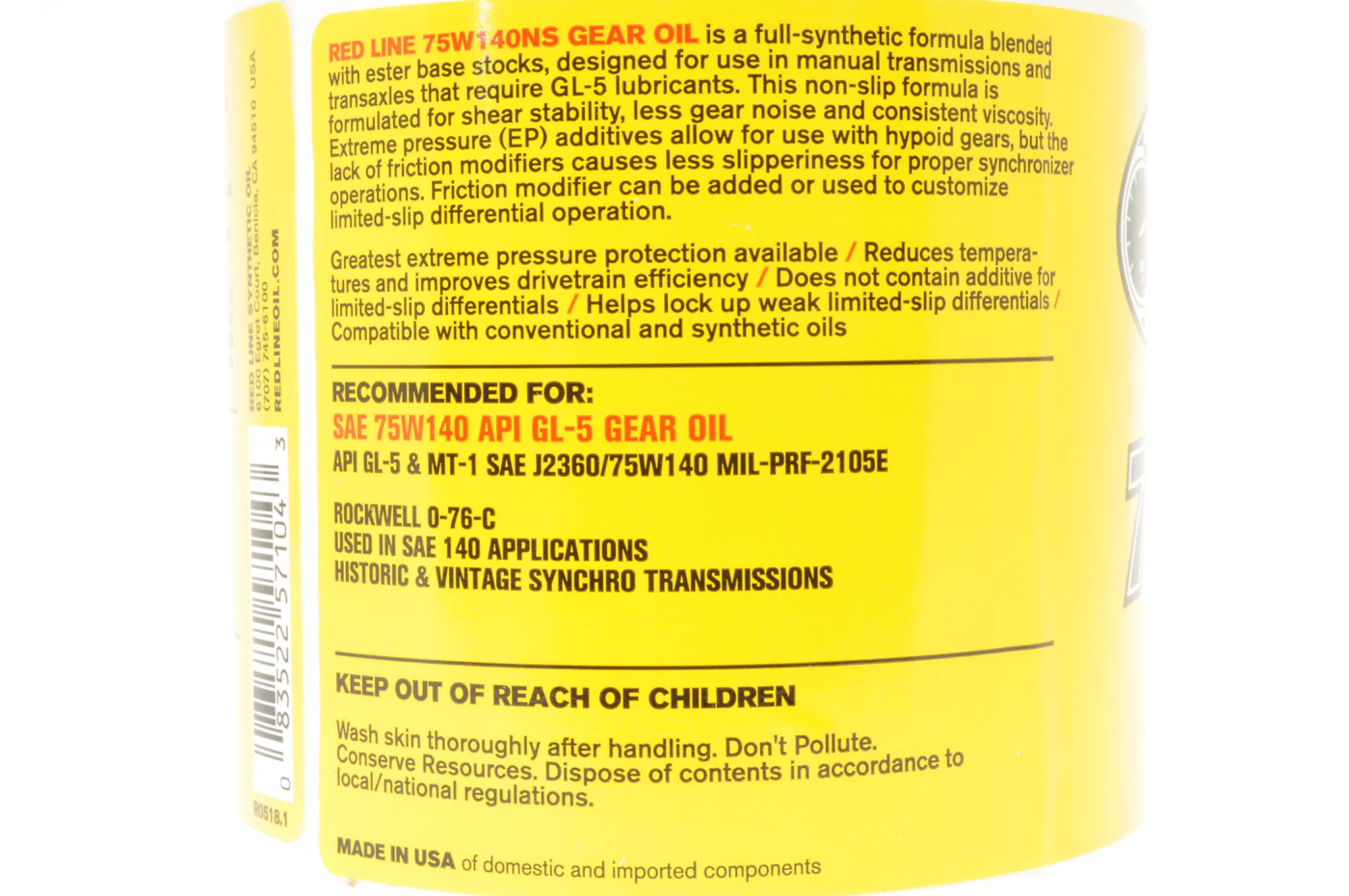 Red Line 75W140NS GL-5 Gear Oil (57104-1) - Image 3