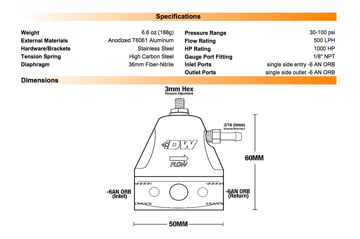 DeatschWerks DWR1000iL Adjustable In-Line Fuel Pressure Regulator (6-1001-FRB) - Image 2