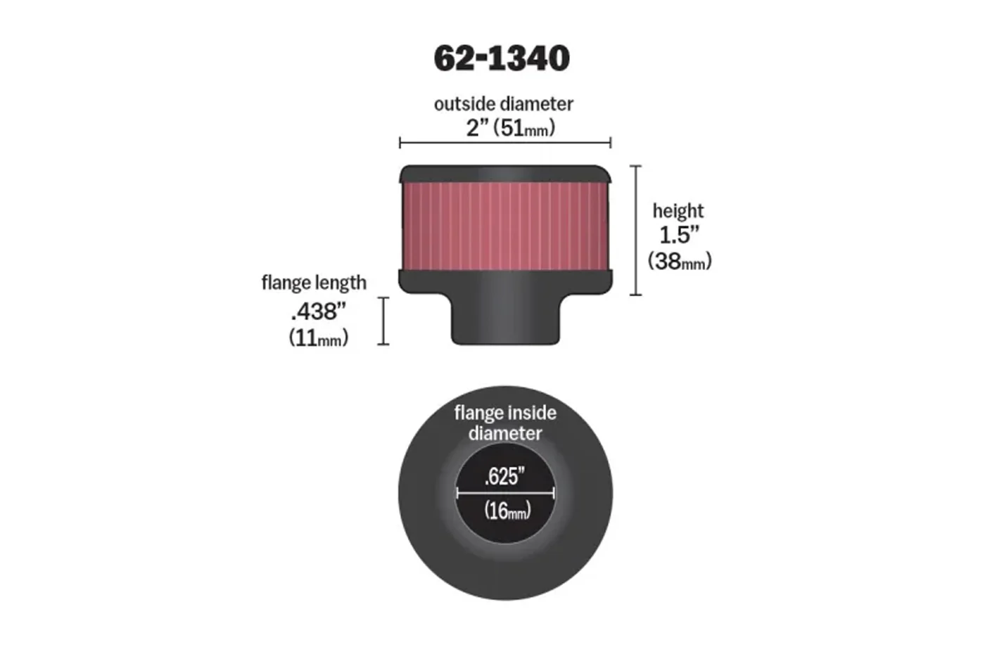 K&N Breather Filter with 5/8 inch Rubber Flange (62-1340) - Image 6