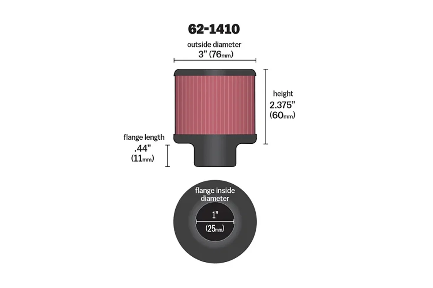 K&N Breather Filter with 1 inch Rubber Flange (62-1410) - Image 4