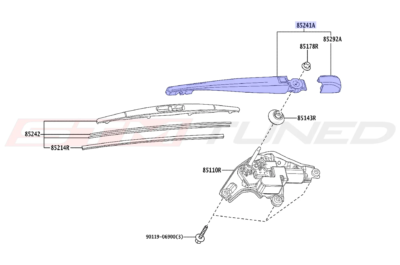 Toyota OEM Rear Wiper Arm for 2023+ GR Corolla (8524112180) - Image 3