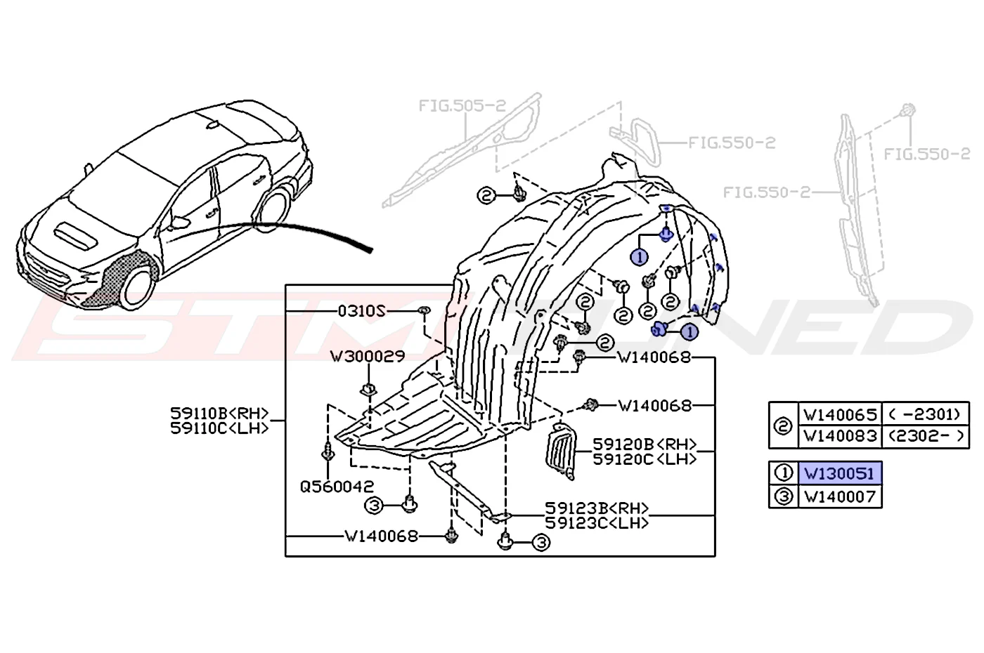 Subaru OEM Front Fender Liner Clip for 2022+ WRX (909130051) - Image 2