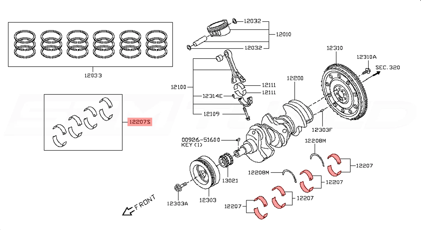 Nissan OEM Crankshaft Bearing Set for R35 GTR (A2208-JF00A) - Image 4