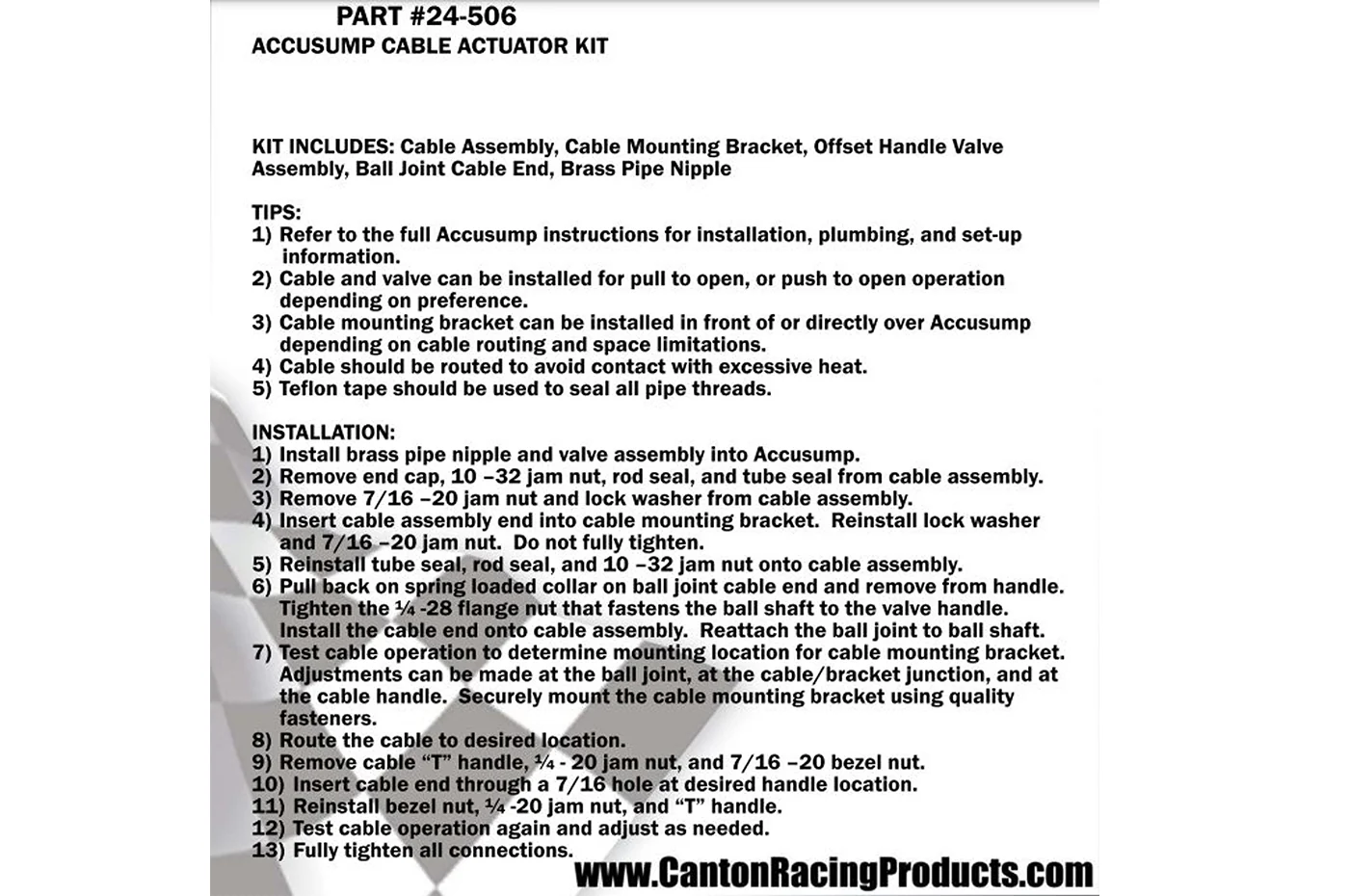 Canton Accusump Manual Valve Cable Kit 6 Foot (24-506) - Image 2