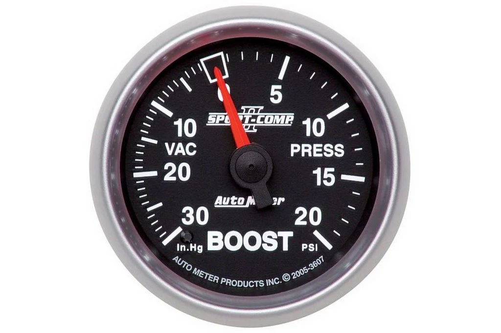 AutoMeter 52mm Sport Comp II Boost/Vacuum Gauge, 30 in HG/20 PSI, Mechanical (3607)