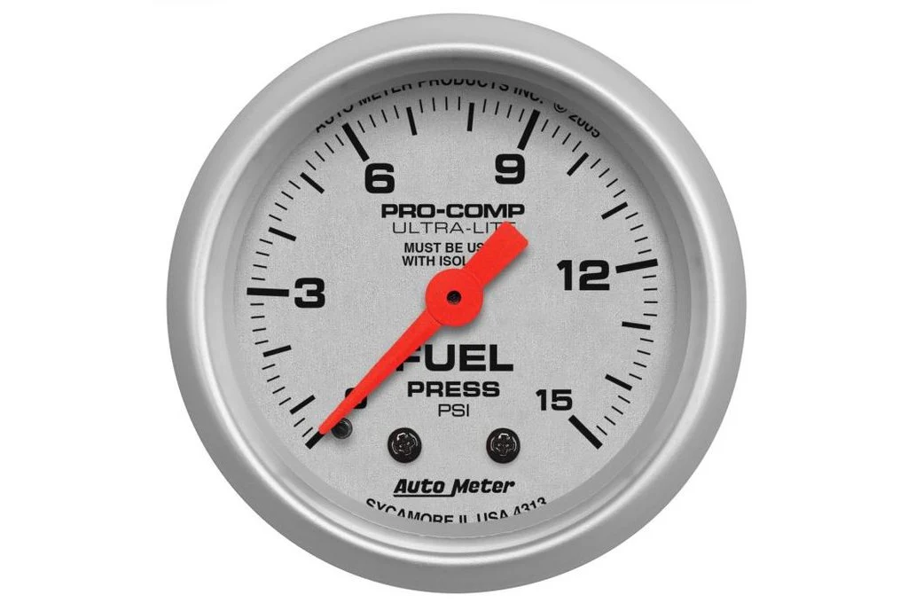 AutoMeter 52mm Ultra-Lite Fuel Pressure Gauge, 0-15 PSI, with Isolator, Mechanical (4313)