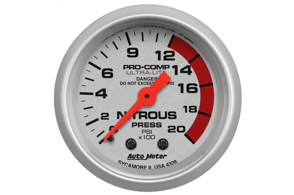 AutoMeter 52mm Ultra-Lite Nitrous Pressure Gauge, 0-2000 PSI, Mechanical (4328)