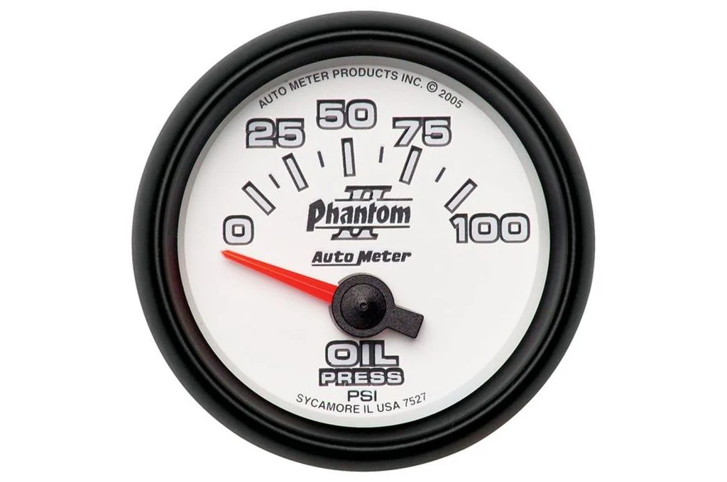 AutoMeter 52mm Phantom II Oil Pressure Gauge, 0-100 PSI, Air-Core (7527)