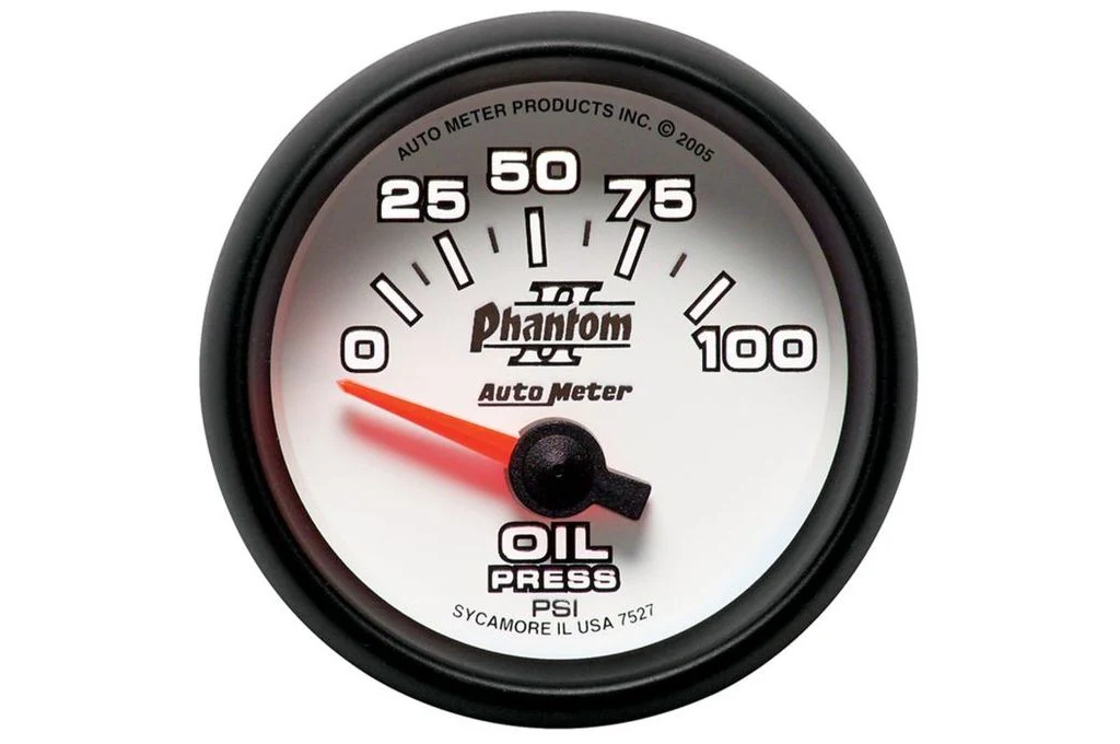 AutoMeter 52mm Phantom II Oil Pressure Gauge, 0-100 PSI, Air-Core (7527) - Image 2