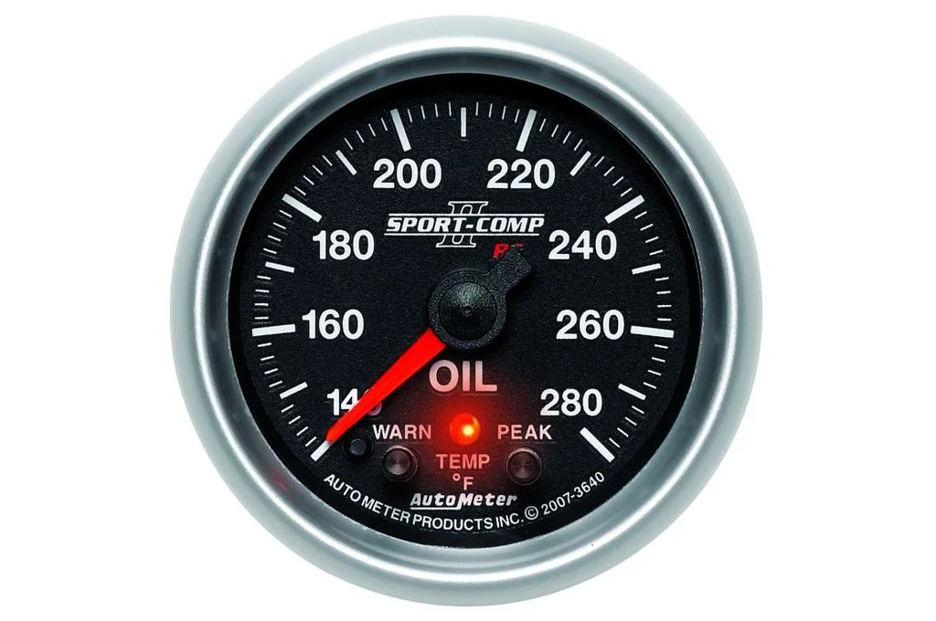 AutoMeter 52mm Sport Comp II Oil Temperature Gauge w/ Peak & Warn, 140-280°F (3640)