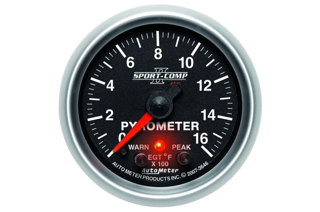 AutoMeter 52mm Sport Comp II Pyrometer Gauge, w/ Peak & Warn, 0-1600°F, Stepper Motor (3646)