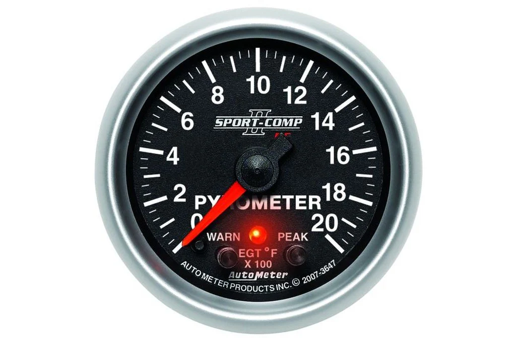 AutoMeter 52mm Sport Comp II Pyrometer Gauge, w/ Peak & Warn, 0-2000°F, Stepper Motor (3647)