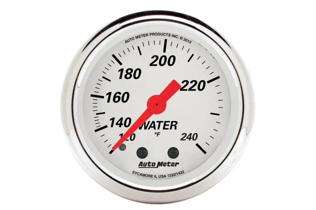 AutoMeter 52mm Arctic White Water Temperature Gauge, 120-240°F, 6 Ft, Mechanical (1332)