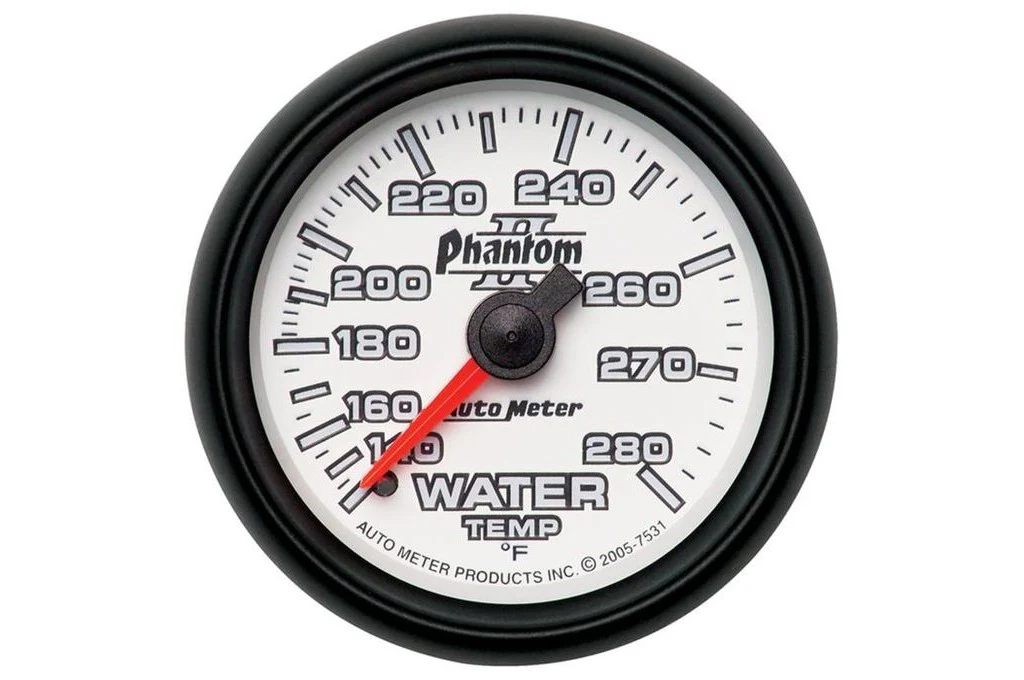 AutoMeter 52mm Phantom II Water Temperature Gauge, 140-280°F, 6 FT., Mechanical (7531)