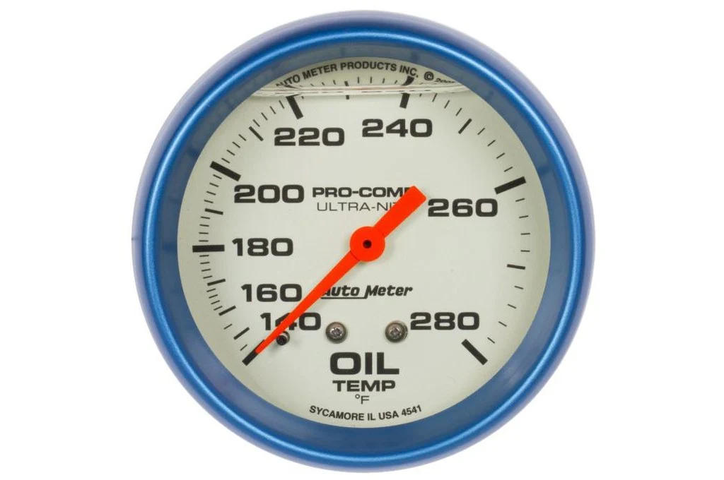 AutoMeter 2-5/8" Ultra Nite Oil Temperature Gauge, 140-280°F, 6 FT, Mechanical, Liquid Filled (4241) - Image 2