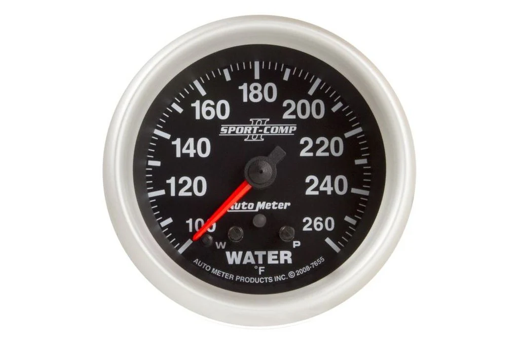 AutoMeter 2-5/8" Sport Comp II Water Temperature Gauge w/ Peak & Warn, 100-260°F, Stepper Motor (7655)