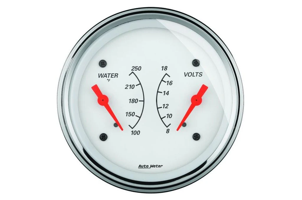 AutoMeter 3-3/8" Arctic White Dual Water Temp and Volt Gauge, 100-250°F/8-18V (1330)
