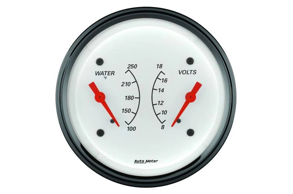 AutoMeter 3-3/8" Arctic White Dual Water Temp and Volt Gauge, 100-250°F/8-18V (1330) - Image 2