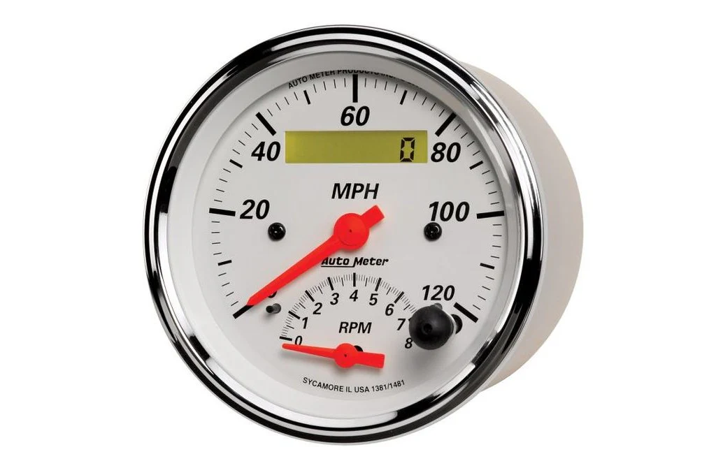 AutoMeter 3-3/8" Arctic White Tachometer/Speedometer Combo, 8K RPM/120 MPH, Electric (1381) - Image 3