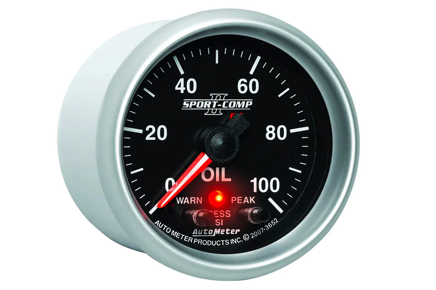 AutoMeter 52mm Sport Comp II Oil Pressure Gauge, 0-100 PSI, Peak & Warn (3652) - Image 3