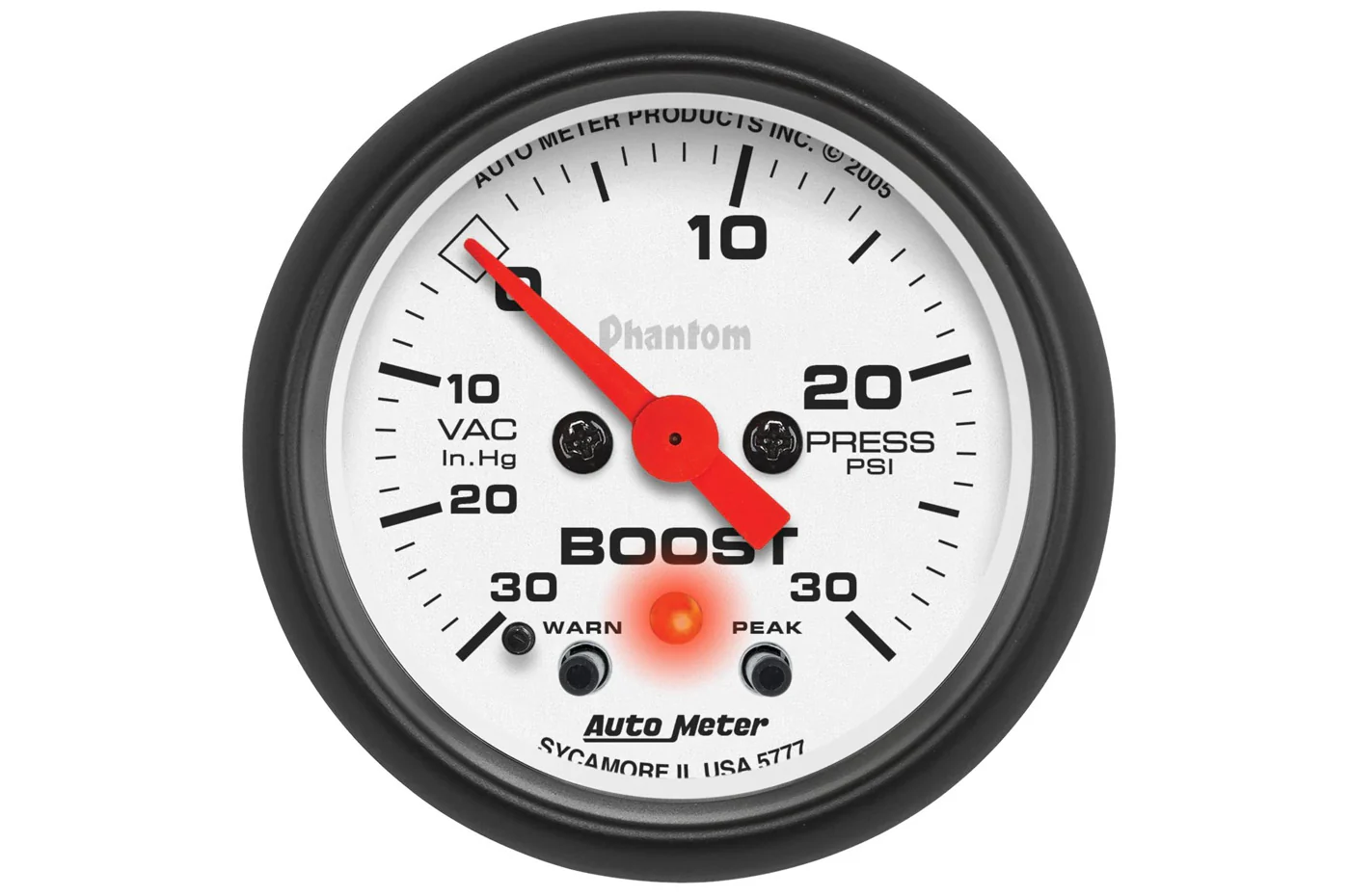 AutoMeter 52mm Phantom Boost/Vacuum Gauge, -30 to 30 PSI, Stepper Motor (5777)