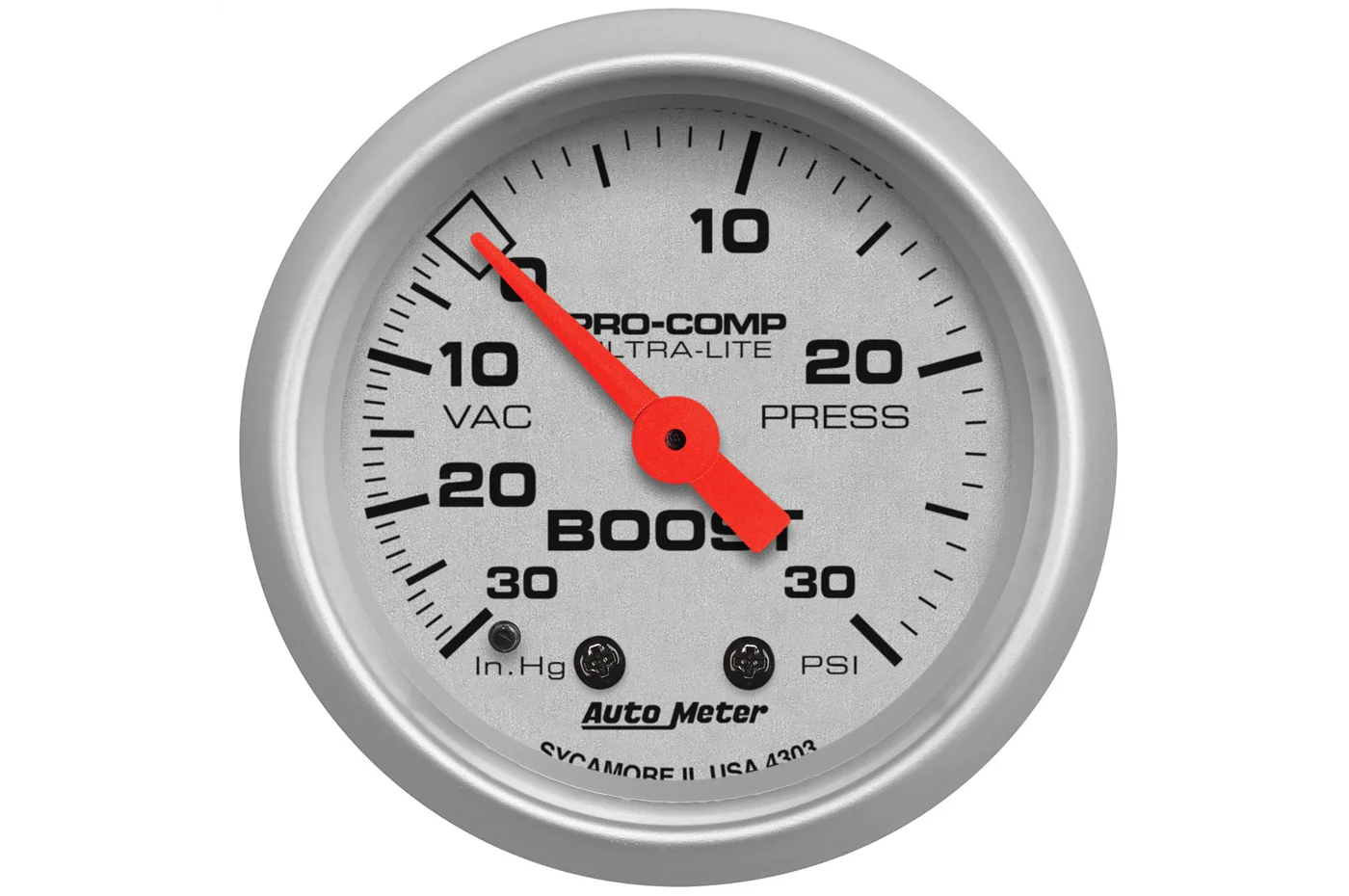 AutoMeter 52mm Ultra-Lite Boost/Vacuum Gauge, -30 in HG/ 30 PSI, Mechanical (4303)