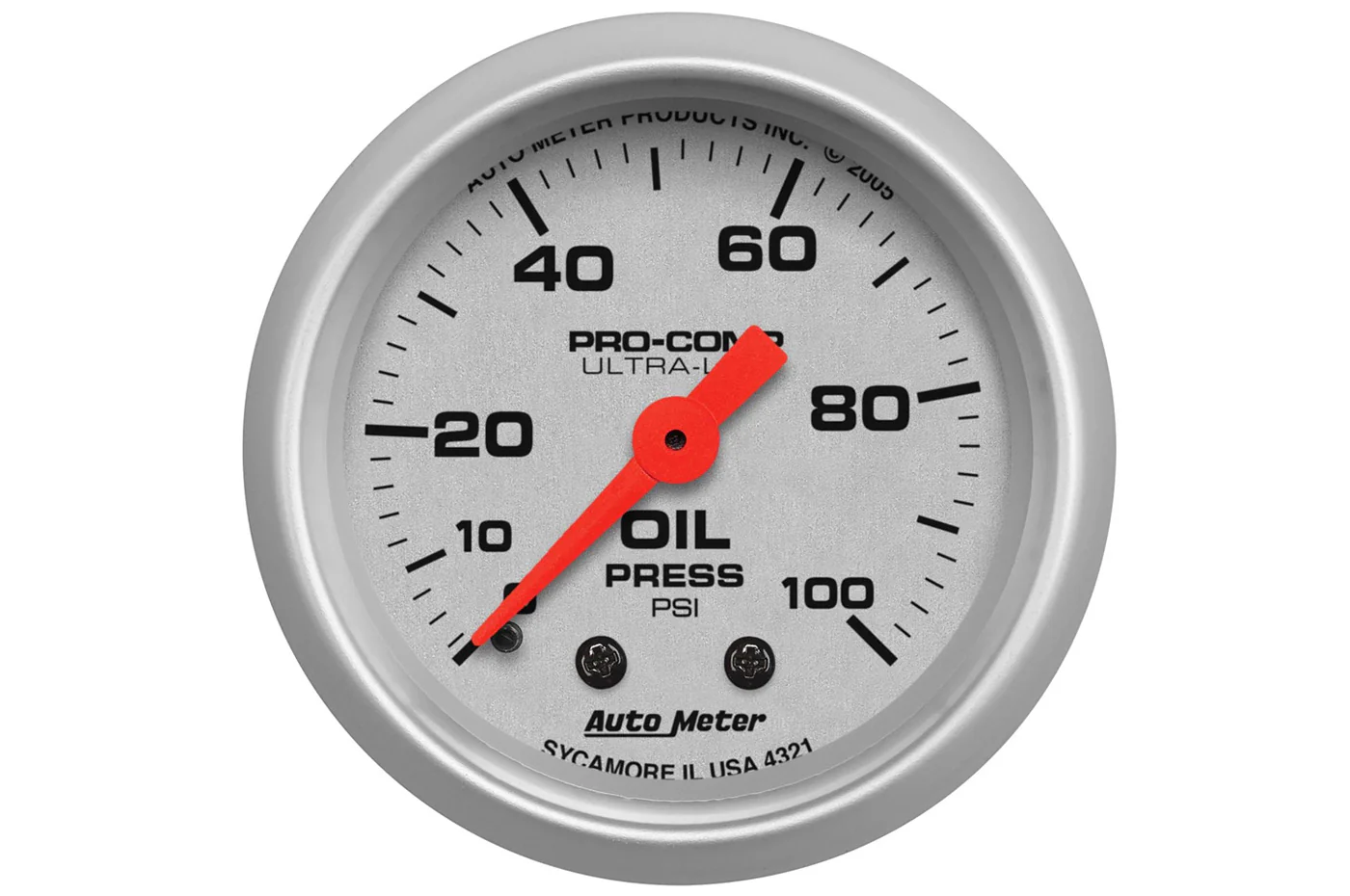 AutoMeter 52mm Ultra-Lite Oil Pressure Gauge, 0-100 PSI, Mechanical (4321)