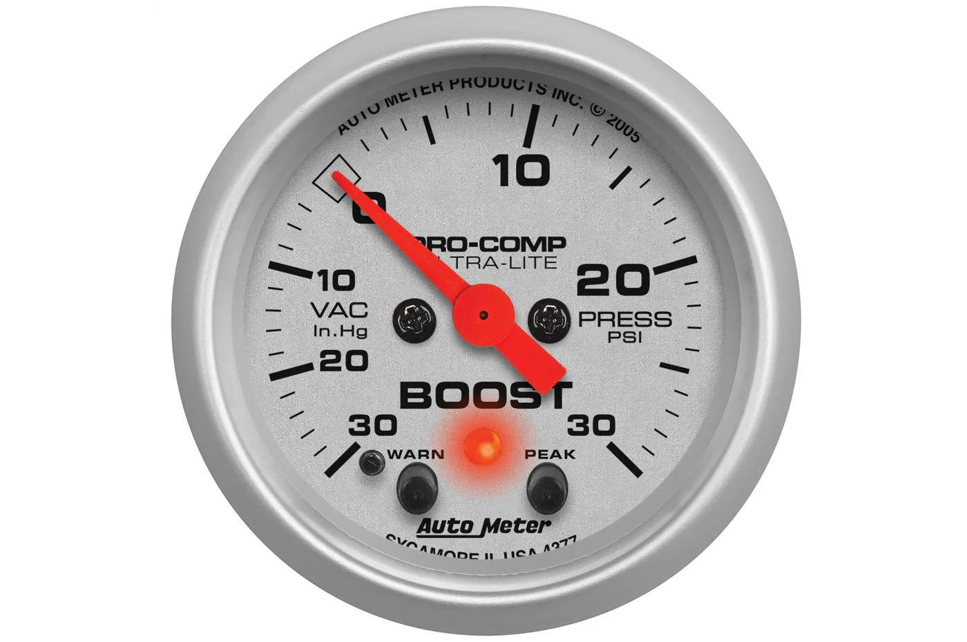 AutoMeter 52mm Ultra-Lite Boost/ Vacuum Gauge, 30 in HG/30 PSI, Stepper Motor (4377)