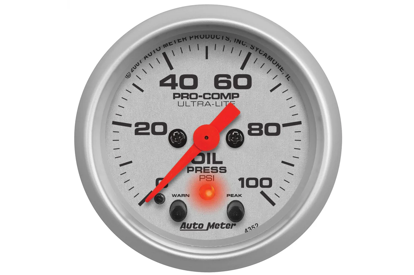 AutoMeter 52mm Ultra-Lite Oil Pressure Gauge, 0-100 PSI, Stepper Motor (4352)