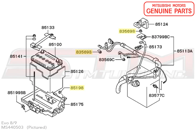 Mitsubishi Battery Tray and Wiring Nut - Evo 7/8/9 - Image 3