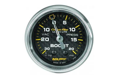 Boost/Vacuum: -30 to 20 PSI - Carbon Fiber Mechanical Gauge (2 1/16")
