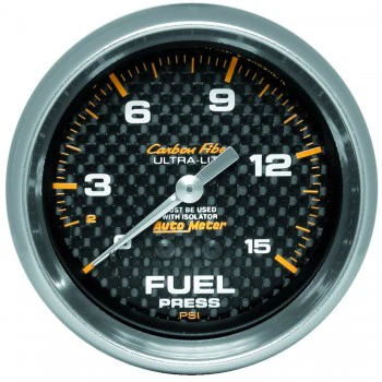 Fuel Pressure w/ Isolator: 0-15 PSI - Carbon Fiber Mechanical Gauge ( 2 5/8") - Image 2