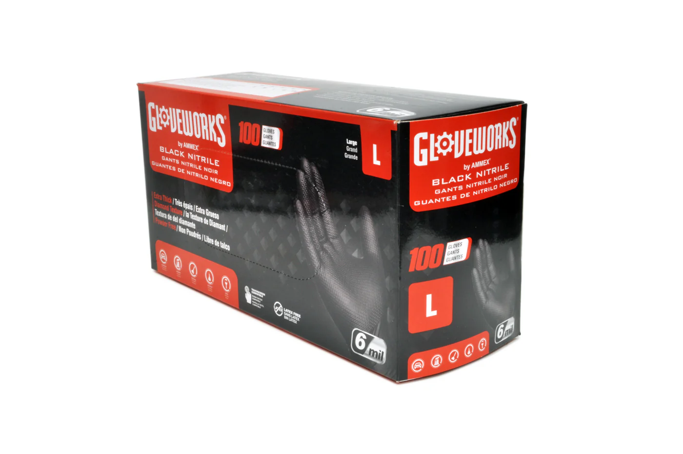 Gloveworks Black Nitrile Diamond Textured Shop Gloves (Box of 100) - Image 5