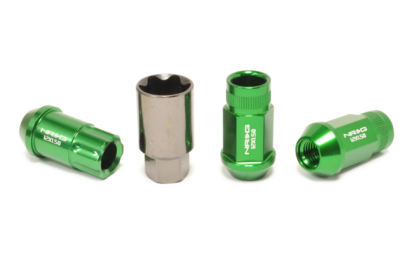 NRG Aluminum Open Ended Lug Nuts with Locks Green M12x1.5 *Currently Unavailable* (LN-LS700BL-21)