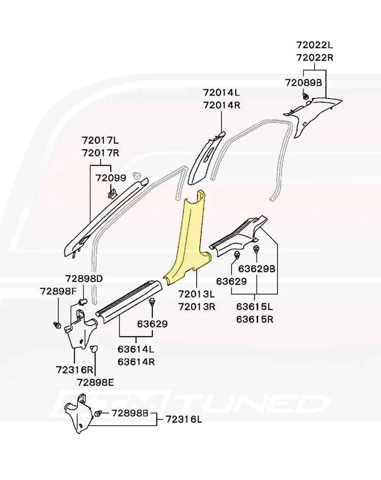 Mitsubishi OEM B-Pillar Trim Center Lower LH for Evo 7/8/9 (MR627160) - Image 2