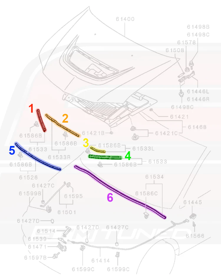 Mitsubishi OEM Hood Weather Stripping for Evo 8/9 - Image 7