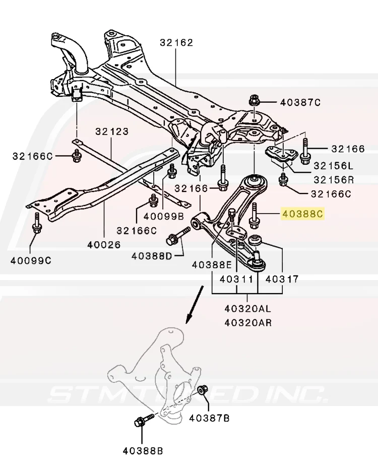 Mitsubishi OEM Front Suspension Lower Arm to Crossmember Bolt for Evo X - Image 5