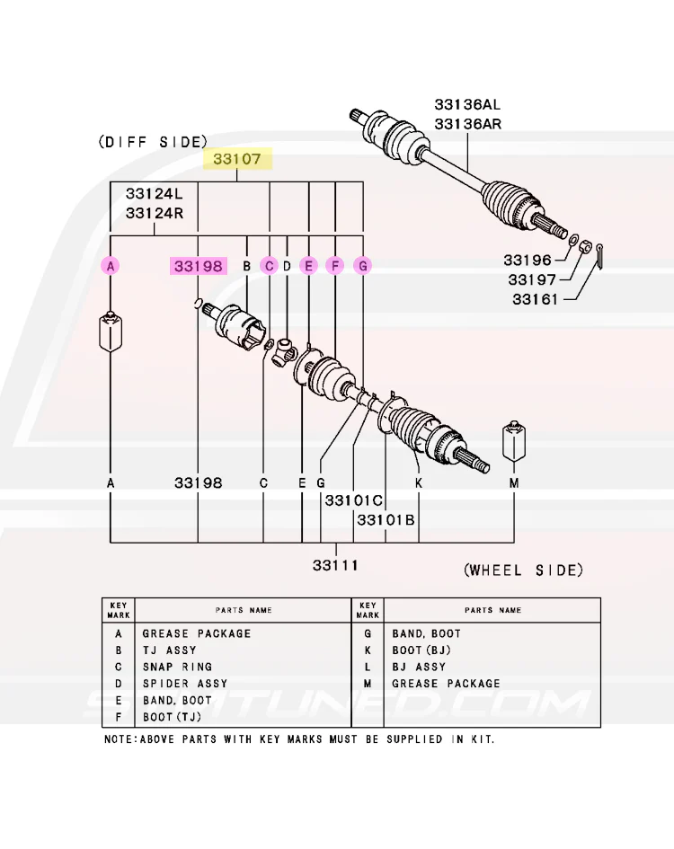 Mitsubishi OEM Rear Axle Boot Kit (Diff Side) for Evo 7/8/9 (MN147080) - Image 3