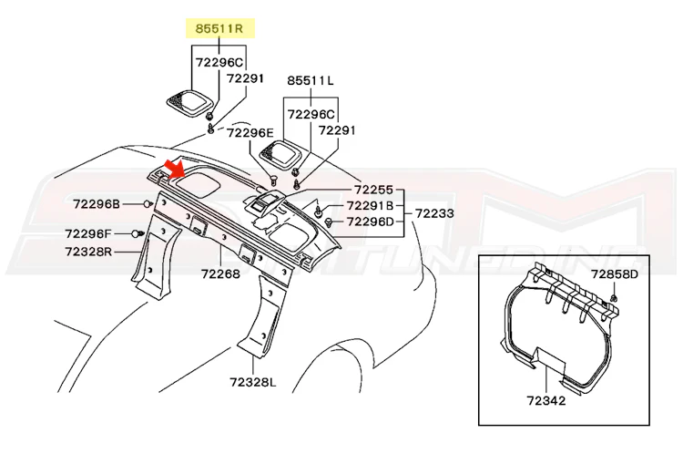 Mitsubishi OEM Rear Deck Speaker Cover (RH) for Evo 7/8/9 - Image 5